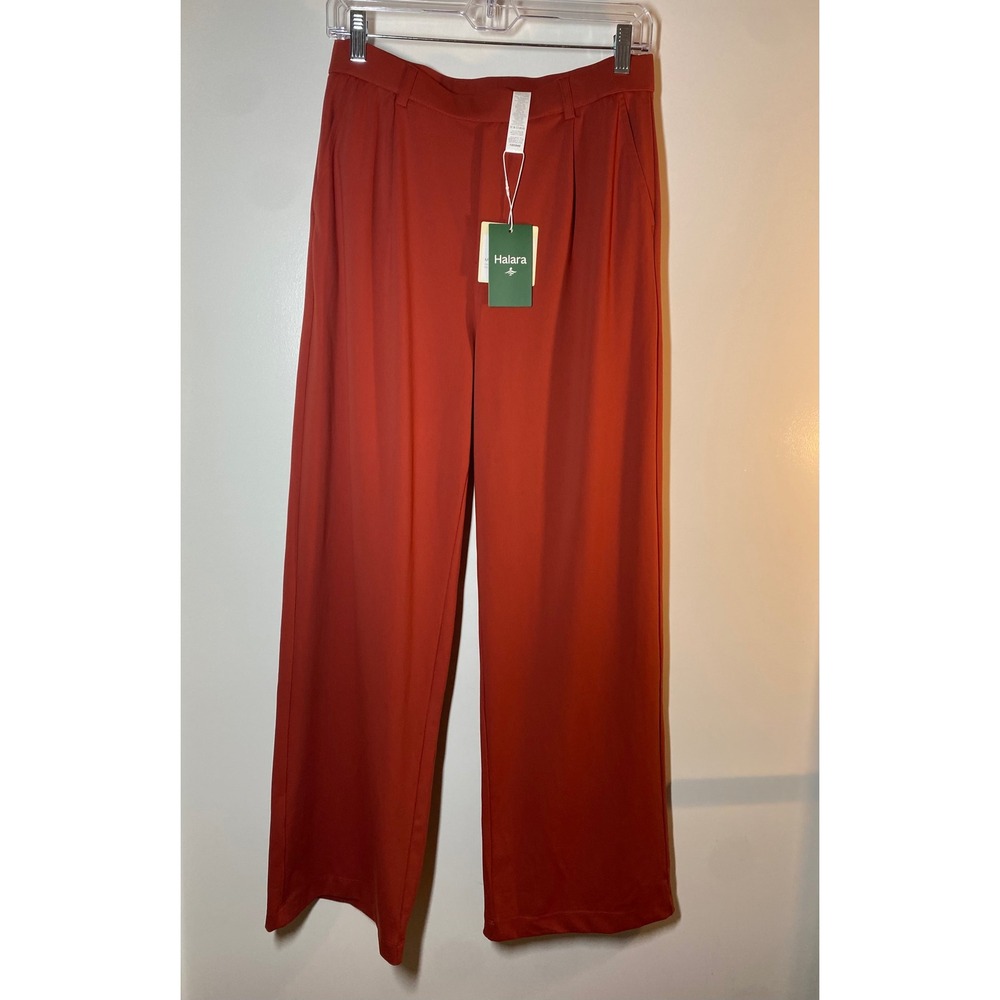 Halara Wide Leg Trousers Womens Size M Rust Orange NWT Pleated High Rise